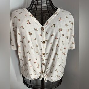 7th Ray Cream Floral Button-Down Top